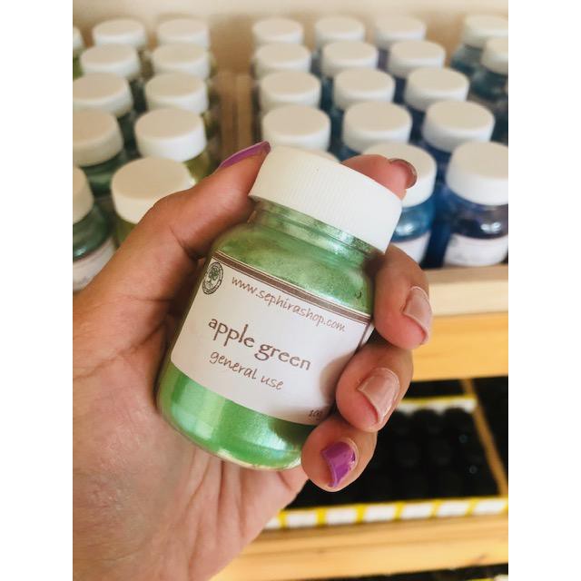 สีไมก้า สีเขียวอ่อน Apple Green Mica Cosmetic  เกรดเครื่องสำอาง ใช้ทำสบู่ ทำลิป ทำเรซิ่น ทำเทียน