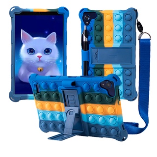 เคสแท็บเล็ตแบบอ่อน Samsung Galaxy Tab A 8.0 2019 T290 T295 Tab A7 Lite 8.7 Soft Silicone Case Pop Stress-Relieve Case Push It Bubble Stand Cover With Shoulder Strap+Stylus Pen