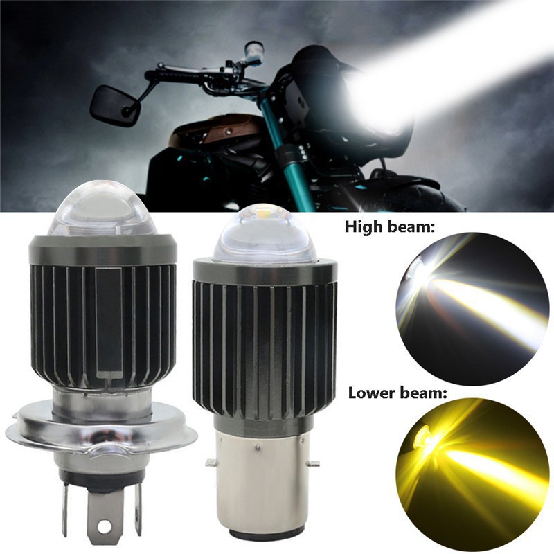 1pcs H4 H6 BA20D Led ไฟหน้ารถจักรยานยนต์หลอดไฟ 10000LM 12W CSP ชิป Fisheye นูน Len Spotlight Dual สี