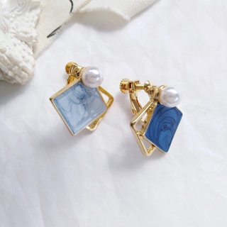 Earrings 2022 new trendy Morandi square earrings retro Hong Kong style ต่างหู 2022 ต่างหูทรงสี่เหลี่ยม Morandi ย้อนยุค