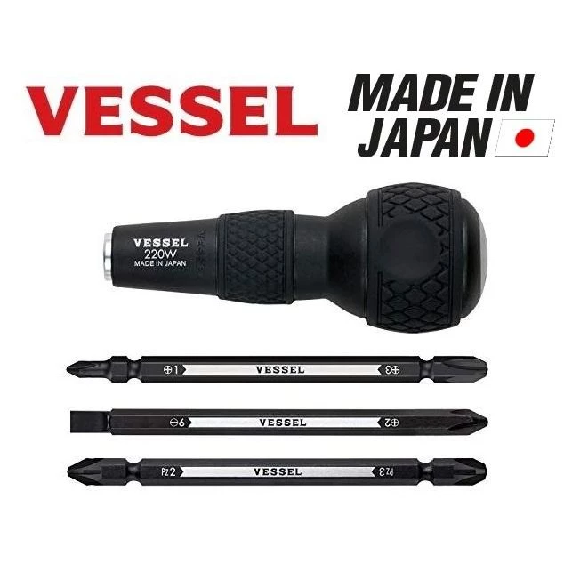 VESSEL 220w-3 ชุดไขควงหัวบอลเปลี่ยนหัวได้ 6-in-1 Made in JAPAN ชองแท้ 100% ออกใบกำกับภาษีได้