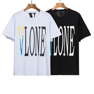 Vlone เสื้อยืดแขนสั้น ผ้าฝ้าย พิมพ์ลาย แฟชั่นสําหรับผู้ชาย และผู้หญิง