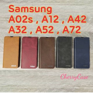 เคสฝาพับ เปิดปิด Samsung A02s A12 A42 5G A32 A52 A72  A52s 5gมีช่องใส่นามบัตร