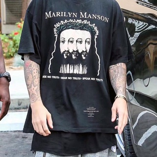 เสื้อโอเวอร์ไซส์ผู้ชาย marilyn manson เสื้อy2k สตรีท ฮิปฮอป รุ่นใหม่ fog