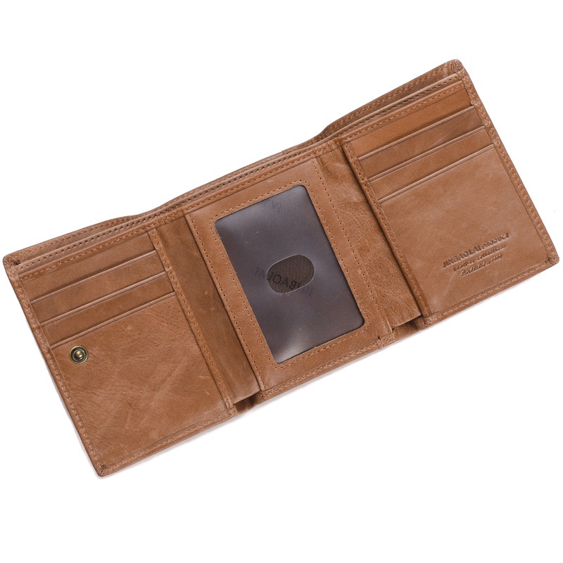 กระเป๋าสตางค์ใบสั้นผู้ชายหนังแท้ชายกระเป๋าสามพับ RFID