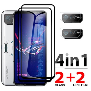 4in1 กระจกนิรภัยกันรอยหน้าจอกล้อง ขอบดํา สําหรับ Asus Rog phone 6 Pro Rog phone 6 6pro