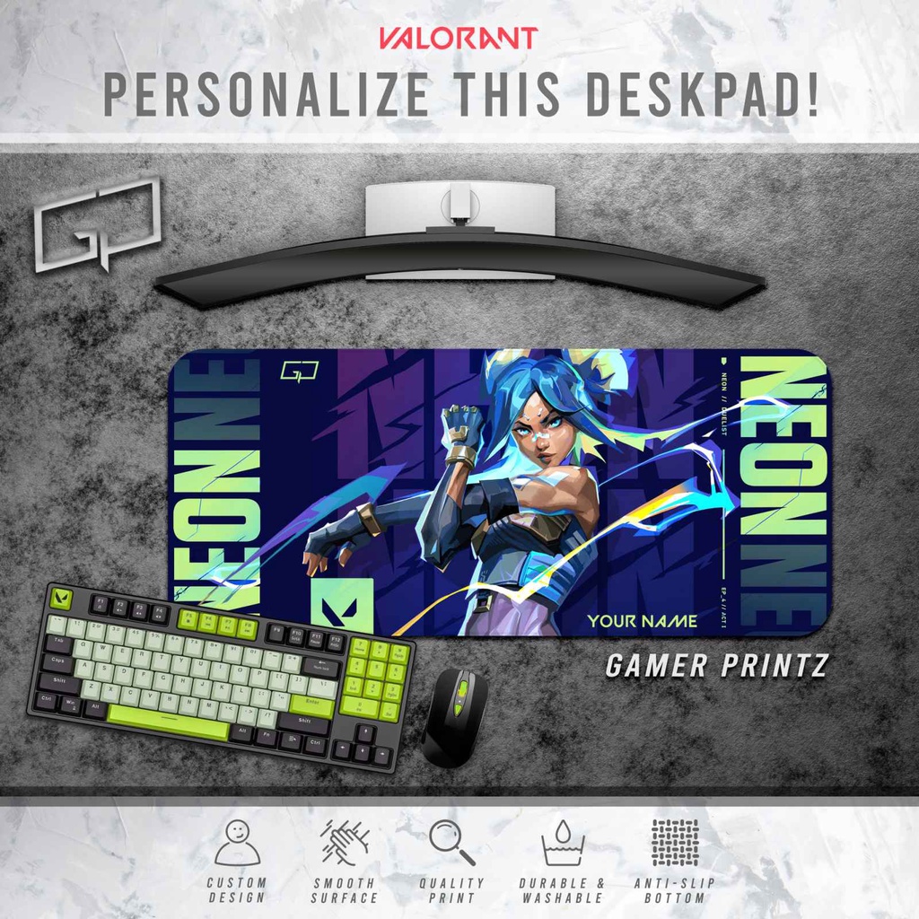 แผ่นรองโต๊ะสําหรับเล่นเกม Valorant NEON แบบกําหนดเอง/ แผ่นรองเมาส์โดย Gamer Printz