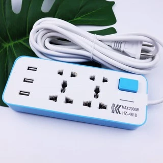 รับประกัน2ปี ปลั๊กไฟ 3ช่องUSB 3เมตร/5เมตร มีสวิตซ์เปิดปิด (สุ่มสี)