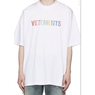 Ready To Ship! vetements VTM สะท้อนแสงฤดูร้อนขนาดใหญ่หลวมผ้าฝ้ายรอบคอครึ่งเสื้อยืดผู้ชาย