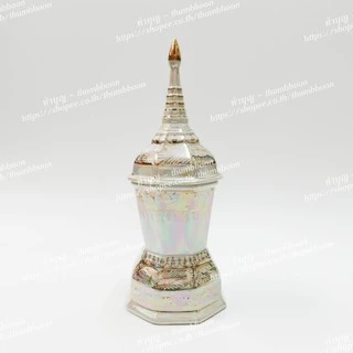 โกศ เซรามิกสีมุก ลายดอกสีทอง มีหลายขนาด (ทรงกลม/ทรงเหลี่ยม)