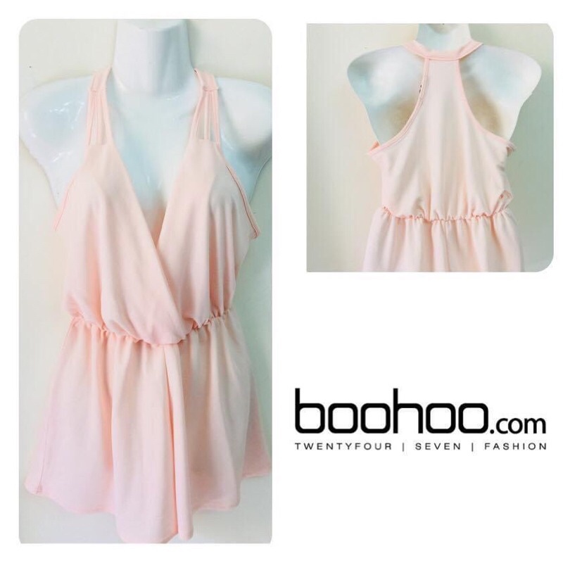Boohoo Peach romper จั้มสูทขาสั้น สีพีช( ส้มอมชมพู ) ผ้ายืดเนื้อดีมากค่ะ  Size S