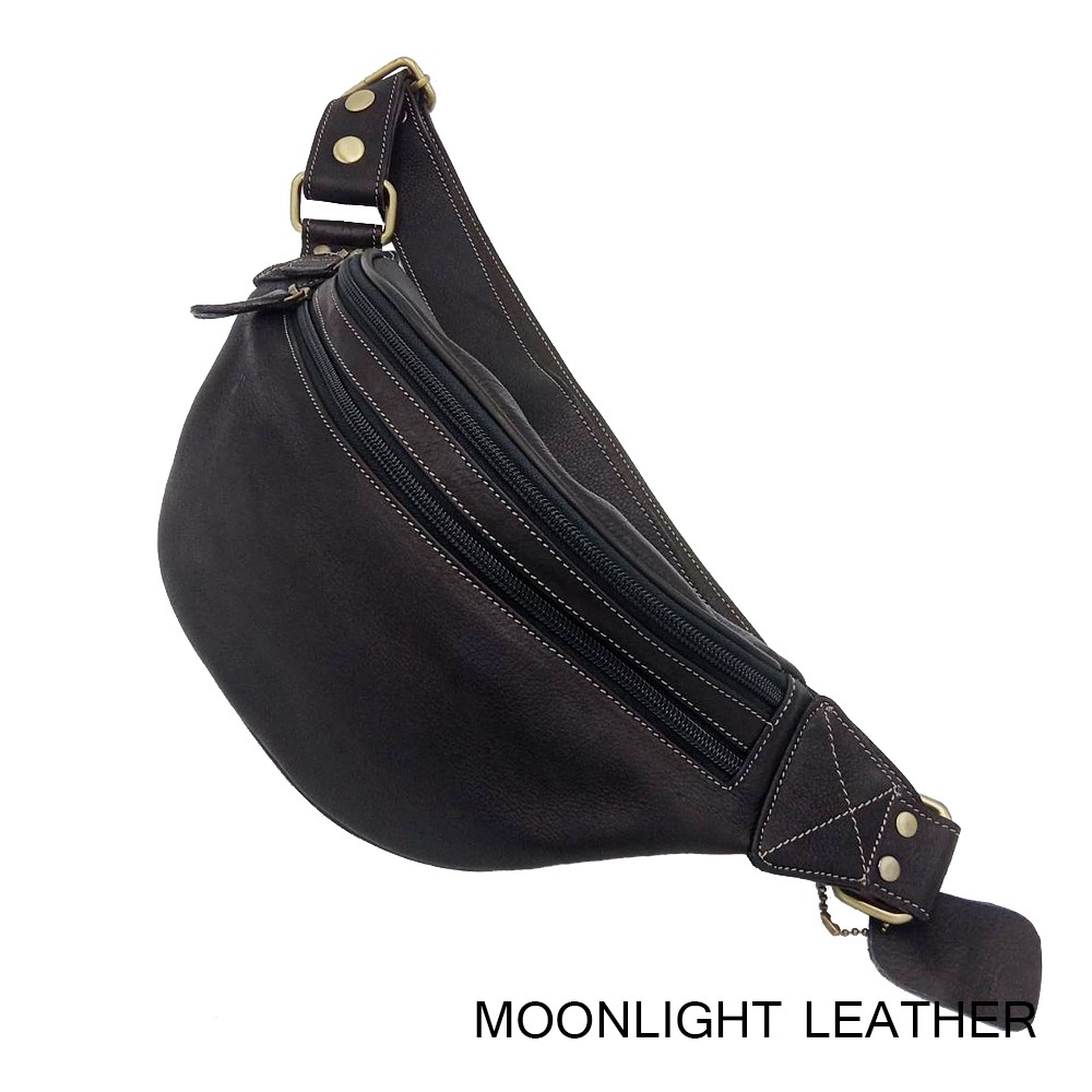 กระเป๋าคาดเอว คาดหน้าอก หนังวัวแท้ Moonlight รุ่น Speed-II สีดำ หนังฟอกนิ่มมาก แข็งแรง ทนทาน สายหนังแท้ปรับความยาวได้