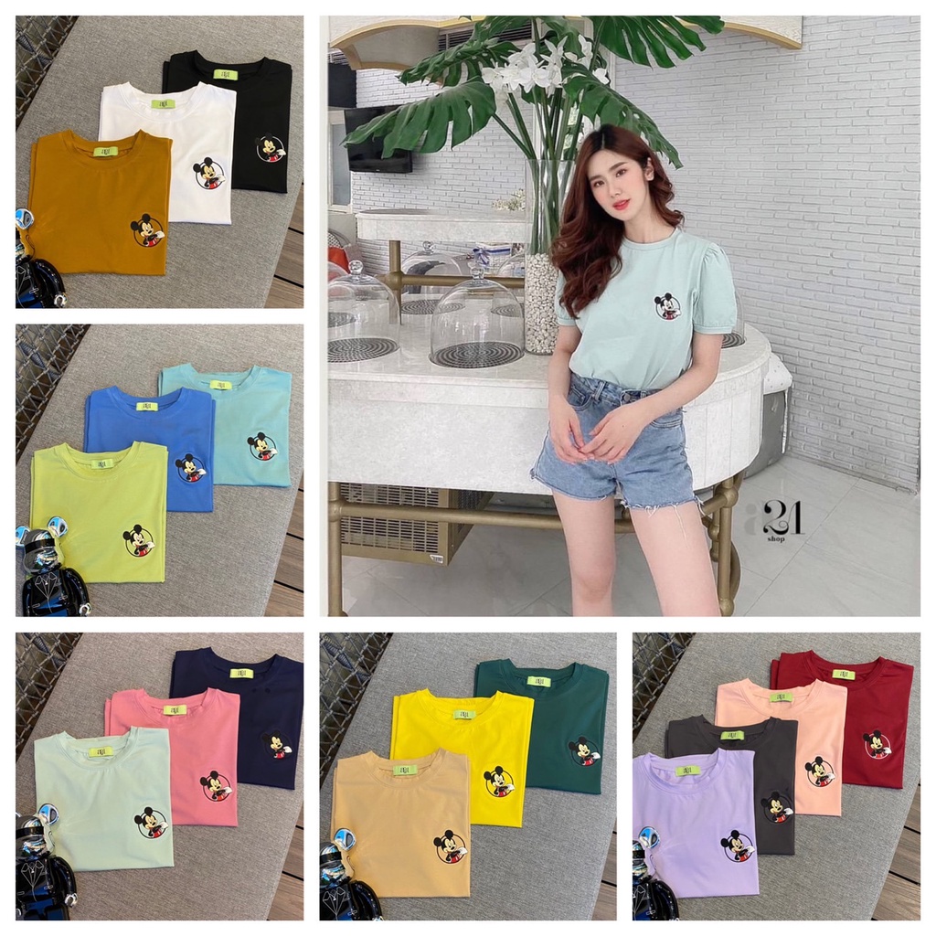 A21 เสื้อยืดคอกลม แขนตุ๊กตา ปักมิกกี้เม้า  T-Shirtnista (A4F)