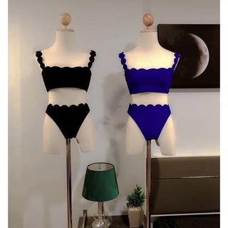 ชุดว่ายน้ำทูพีชสีพื้นผ้าร่อง ผูกเชือกหลัง swimwear two piece