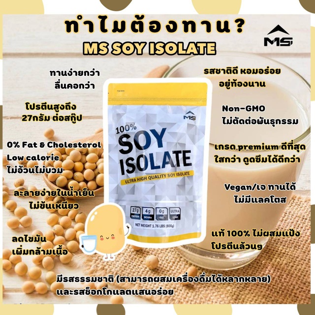 MS SOY ISOLATE เวย์ซอยโปรตีนถั่วเหลือง เพิ่มกล้ามเนื้อลดไขมัน
