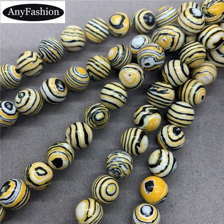 Colorful Malachite with Yellow Black Stripe Beads 4-12mm Round Loose Stone Diy