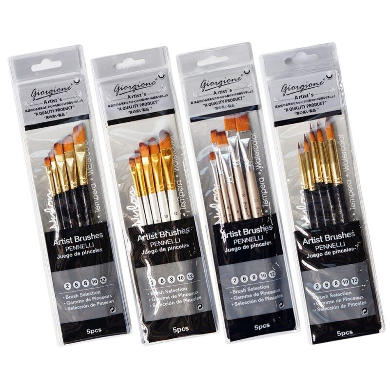 Thai ONLY พู่กัน ชุดพู่กัน Giorgione 5 ด้าม (1 แพ็ค) พู่กันระบายสี พู่กันกลม พู่กันสีน้ำ พู่กันสีอะค