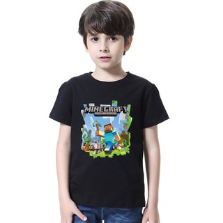 เสื้อยืดแขนสั้น พิมพ์ลาย Minecraft สำหรับเด็ก