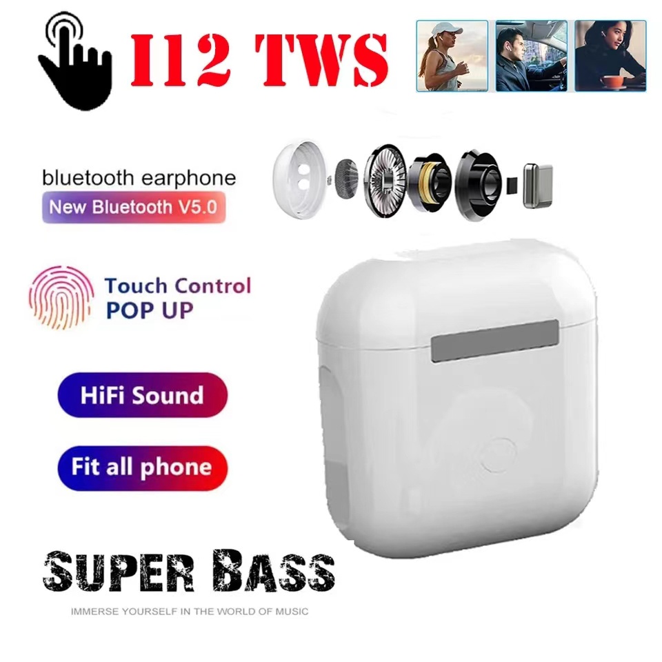 Tws inpods i12 หูฟังชนิดใส่ในหูบลูทูธไร้สายมินิไฮไฟเข้ากันได้กับระบบ Android และ ios การเล่นเพลงสัมผัสรูปแบบการ์ตูนน่ารั