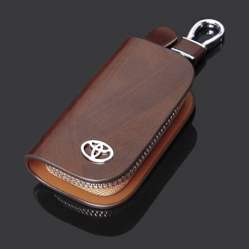 รถKey Caseของแท้หนังพีชไม้GRAINรถสมาร์ทKey Chainพวงกุญแจผู้ถือโลหะHookและพวงกุญแจซิปกระเป๋าสําหรับรีโมทKey Fob