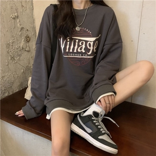 【Ready Stock】Women Korean Fashion Letter Print Hoodies Loose Long Sleeve Round Neck Sweater เสอื้ ไหมพรม