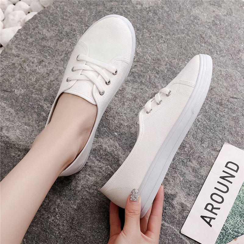 รองเท้าผ้าใบลําลอง ระบายอากาศ สีขาว แบบเรียบง่าย แฟชั่นสําหรับผู้หญิง