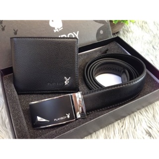 🌾 PLAYBOY LEATHER BELT &amp; WALLET VALUE PACK OEM FACTORY 🌾เข็มขัดหนัง+กระเป๋าสตางค์หนังแท้