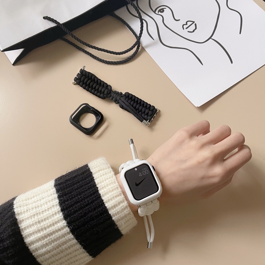 พร้อมส่งจากไทย New สายเชือกแบบถัก  ใช้ได้กับ Smart Watch 7 6 5 4 3 2 1 Se T500 HW22Plus ขนาด 38/40/41mm และ 42/44/45mm