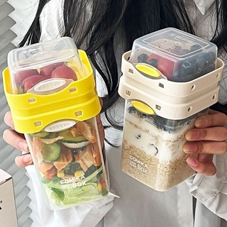 ถ้วยสลัดผลไม้ โยเกิร์ต สมูทตี้ ถ้วยโยเกิร์ต สองชั้น พร้อมส้อม และฝาปิด อาหารเบา ลดไขมัน และลดน้ําหนัก แบบพกพา รับประทานอาหารเช้า Double-l
