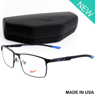 Nike แว่นตา รุ่น 7678 C-1-2 สีดำโลโก้ฟ้า กรอบเต็ม ขาสปริง วัสดุ สแตนเลส สตีล Eyewear Top Glasses Made in USA