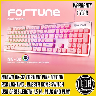 NUBWO NK-32 Pink Edition สีชมพู FORTUNE เกมมิ่งคีย์บอร์ด Rubber Dome Switches FORTUNE ไฟรุ้ง7สี TH/EN(คีบอร์ดภาษาไทย)