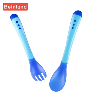 Beinland Baby Feeding Spoon Fork Soft Silicone Training Spoons BBA FREE Safety Flatware Silicon Feeding Spoon Fork