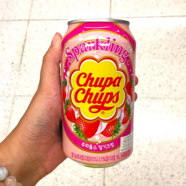 🍓 จากเกาหลี เครื่องดื่มนมเปรี้ยวอัดก๊าซ กลิ่นสตรอเบอรี่ Chupa Chups Sparkling Strawberry 345ml นมเปรี้ยวโซดา