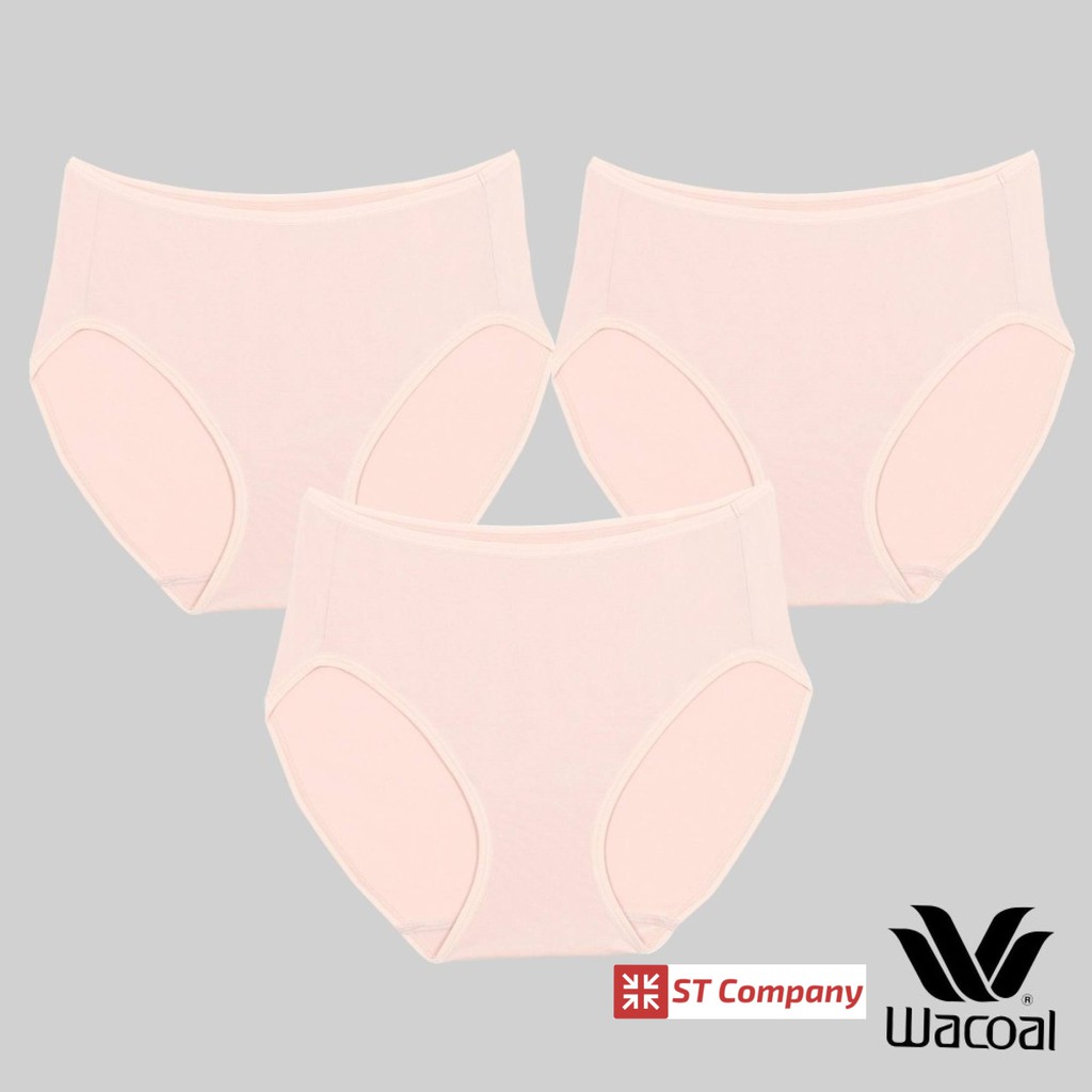 กางเกงใน Wacoal Goodly Panty ทรง Half (ครึ่งตัว) 3 ชิ้น สีเบจ (BE) รุ่น WU3287 ขอบเรียบ ทรง บิกินี่ 