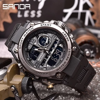 Sanda Official นาฬิกาผู้ชายกีฬานาฬิกากันน้ำแฟชั่นหรูหรา LED กลางแจ้งอะนาล็อกทหารมัลติฟังก์ชั่