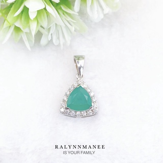 Z6457 จี้พลอยโมราแท้ ( Chrysoprase ) ตัวเรือนเงินแท้ 925 ชุบทองคำขาว