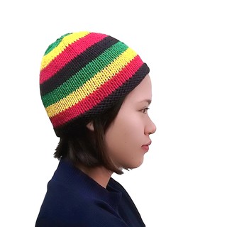 หมวกฝ้ายถักด้วยมือ"ไทยทำมือ" 4 สี ราสต้า-เร็กเก้ จาไมก้า 7.5 นิ้ว Raggae Hat (Cotton) Made in Thailand