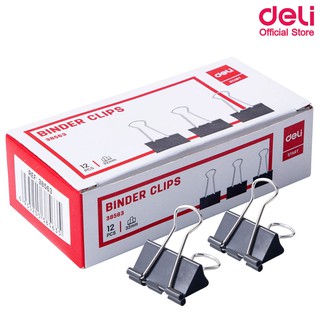 Deli 38563 Binder Clips 32 mm คลิปหนีบกระดาษ ขนาด 32 mm แพ็ค12 กล่อง ลวดเสียบกระดาษ คลิปเสียบกระดาษ คลิปหนีบกระดาษ