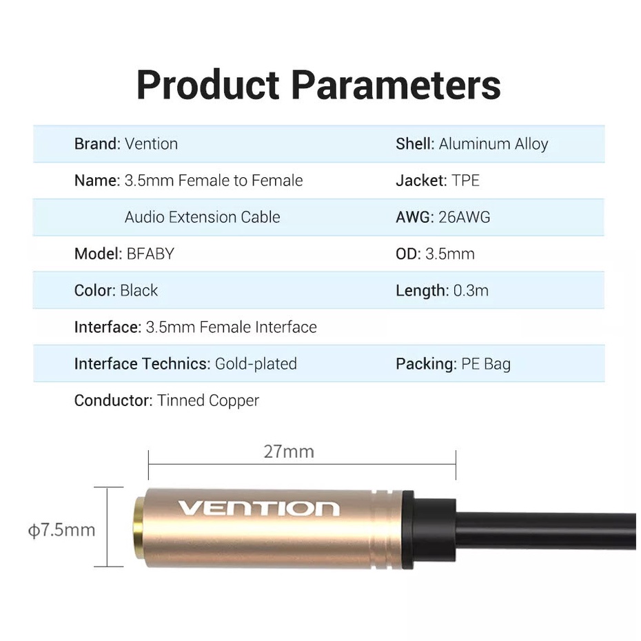 Vention(BFABY) 3.5mm Audio Splitter Cable for Computer Laptop 3.5mm Female to Female