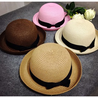 📣Hat Women Korean Bowknot Straw Hat Trendy Parent-child Top Hat Little Pepper Dome Sun Hat Beach Hat