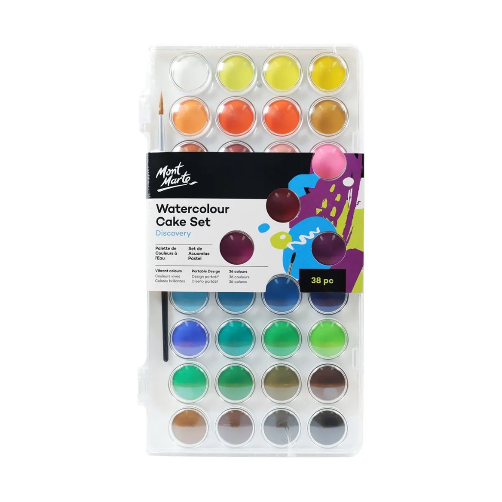 Mont Marte สีน้ำก้อน 12/16/28/36สี เกรดนักเรียน สีน้ำตลับ สีน้ำหลุม ชุดสีน้ำ เซทสีน้ำ สีน้ำชุด