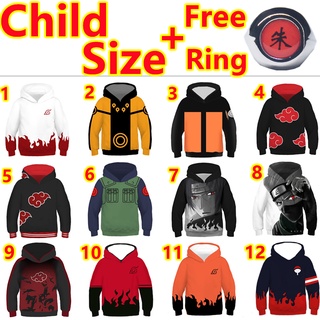 【Child Size】Naruto Hoodie Kid’s Cosplay Akatsuki Jacket Ninjia Kakashi Costume Coat Tops