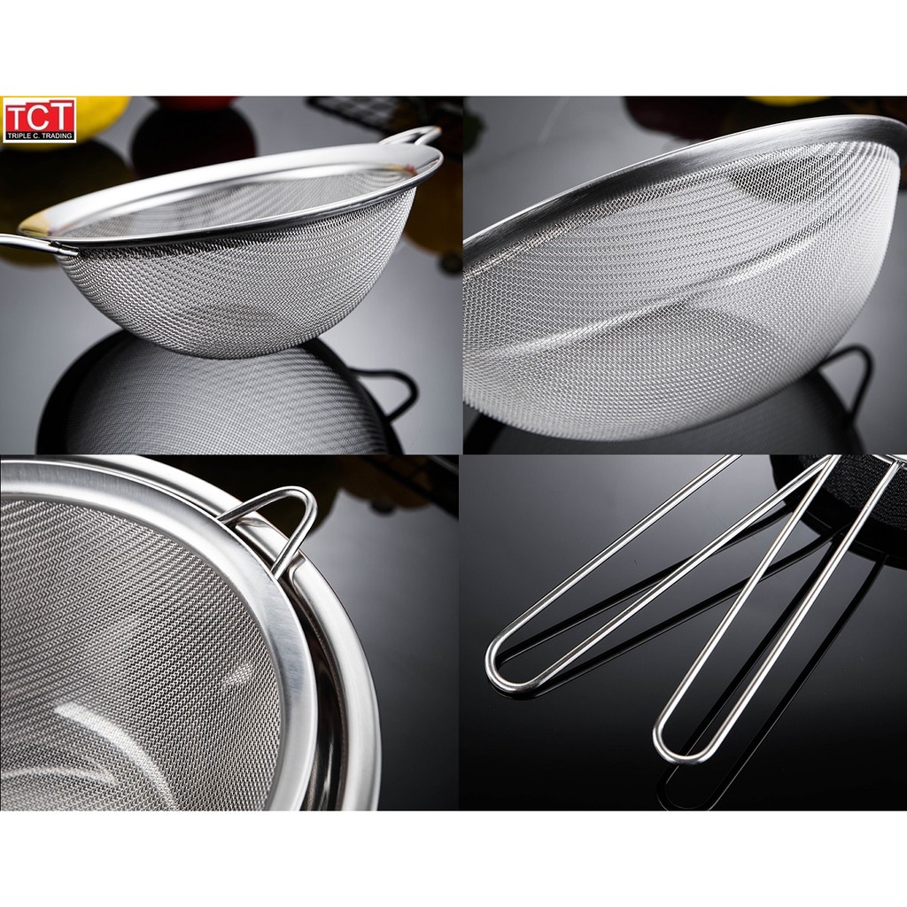 กระชอนตาถี่ กระชอนสแตนเลส กรองน้ำมัน ร่อนแป้ง กรองเก๊กฮวย กรองค็อคเทล ขนาด 6.5/10/16/20/22/24 ซม. Mesh Strainers - รูปที่ 2