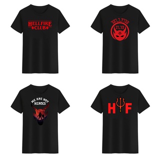 เสื้อยืดคอกลม พิมพ์ลาย Stranger Things Season 4 Hellfire Club สีดํา สีขาว สําหรับผู้ชาย และผู้หญิง