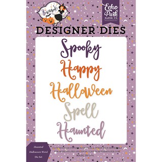 Echo Park ✂ Craft Die Haunted Halloween Words &amp; Phrases Dies Set แม่แบบตัดกระดาษ ใช้กับเครื่องตัดกระดาษ