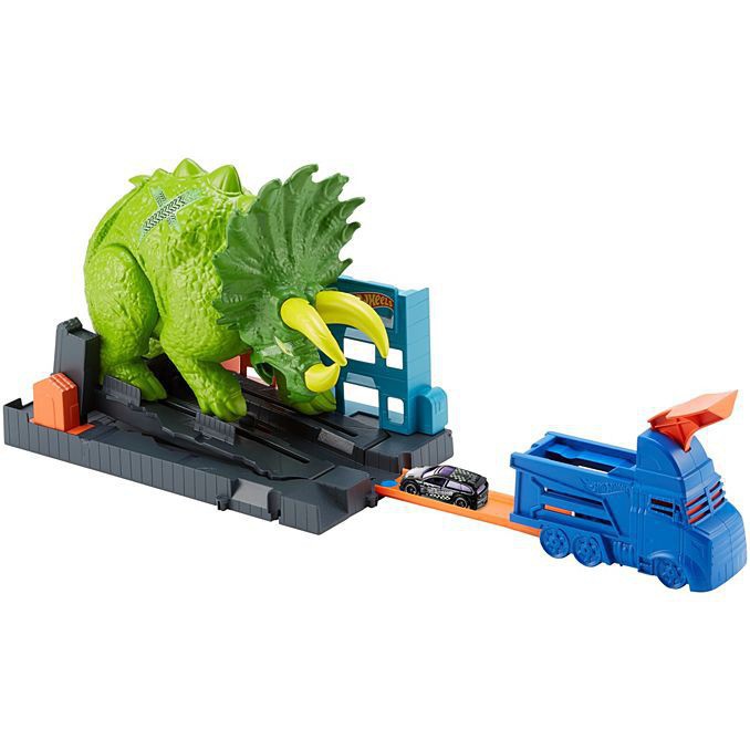 Hot Wheels Smashin' Triceratops Playset GBF97 CH ฮ็อทวีล สเเมชชิ่น ไตรเซอราท็อป เพลย์เซ็ท โมเดลรถ รถของเล่น พาหนะจำลอง