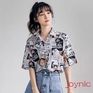 joynic เสื้อเชิ้ตแขนสั้น พิมพ์ลายการ์ตูน  ผ้าบาง แฟชั่นฤดูร้อน สไตล์เกาหลี สำหรับผู้หญิง