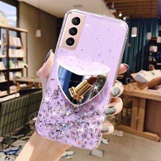 เคสโทรศัพท์ Samsung S21 / Samsung S21+ / Samsung S21Ultra 5G 2021 เคสซิลิโคน Casing with Make-up Mirror Love Stand Holder Bling Glitter Star Space Cover เคส Galaxy S21 Plus Ultra Phone Case