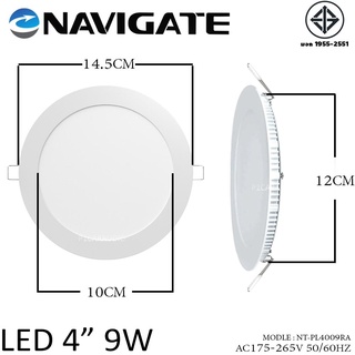 โคมไฟฝังฝ้าLED แบบฝังทรงกลม ดาวไลท์ แสงสีขาว ขนาด 4นิ้ว 9 วัตต์ NT-PL4009RA