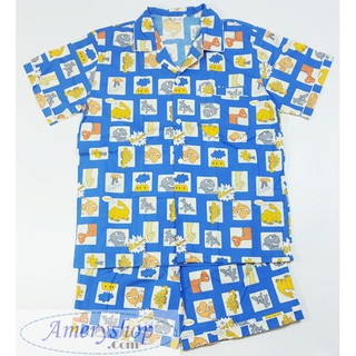 ชุดนอนผู้ใหญ่ (P+P) XXL คอปก แขนสั้น-ขาสั้น ผ้าคอตตอน ลายการ…